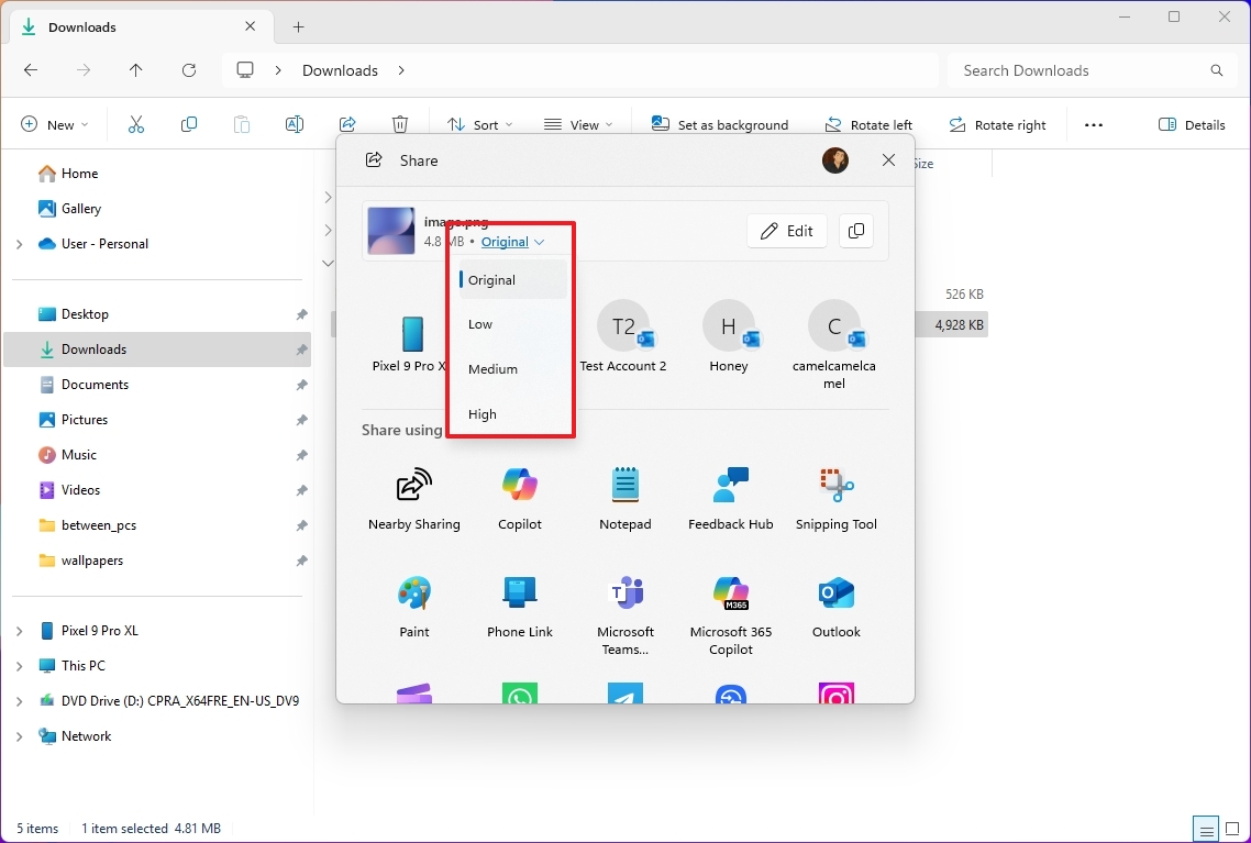 Windows Share image compression