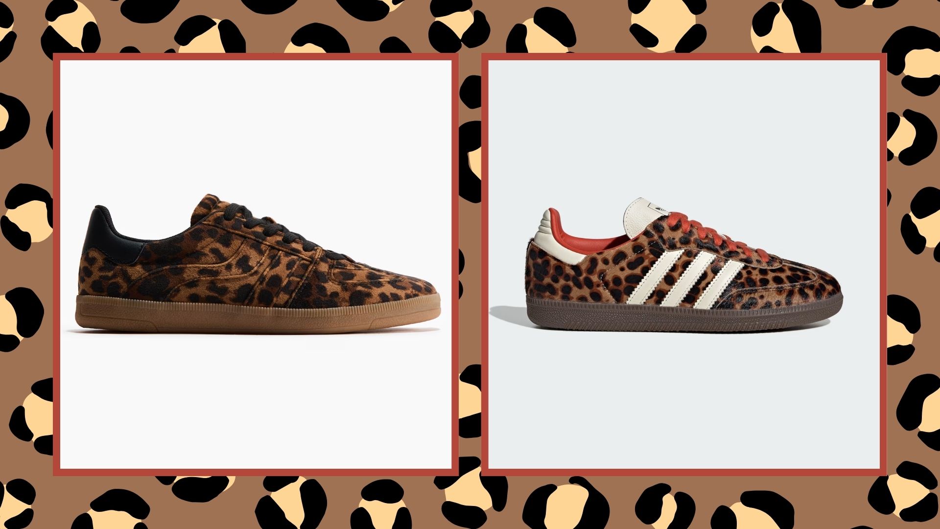high street lookalike from H&amp;M for Adidas leopard print Sambas