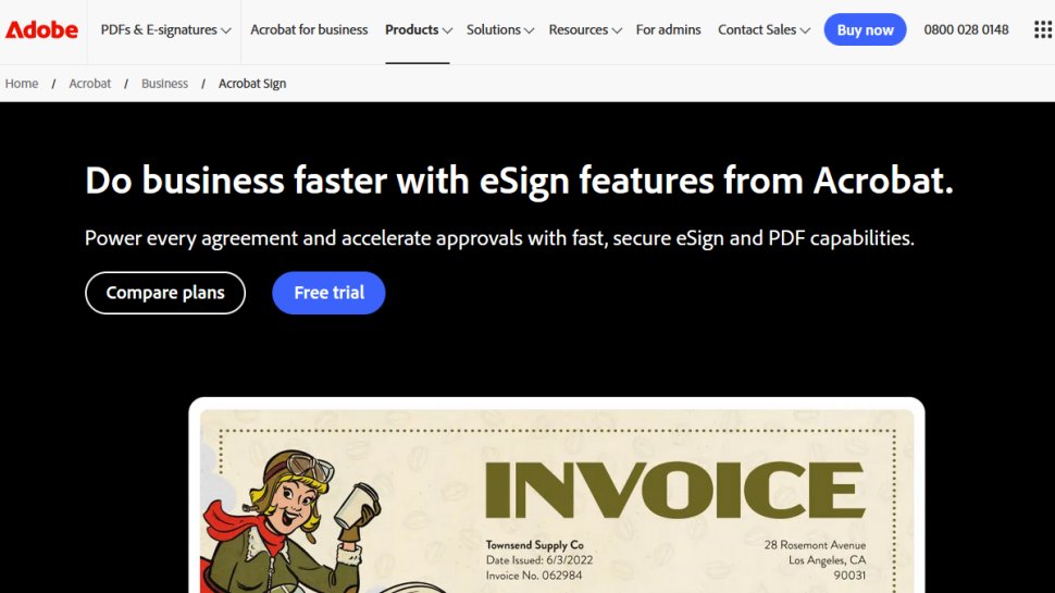 Adobe Acrobat Sign website screenshot (February 2026).