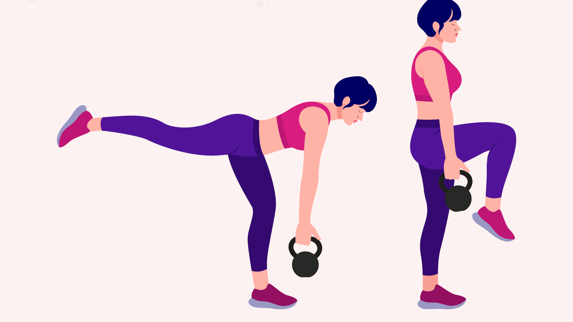 A woman performing a single leg romanian deadlift with a kettlebell