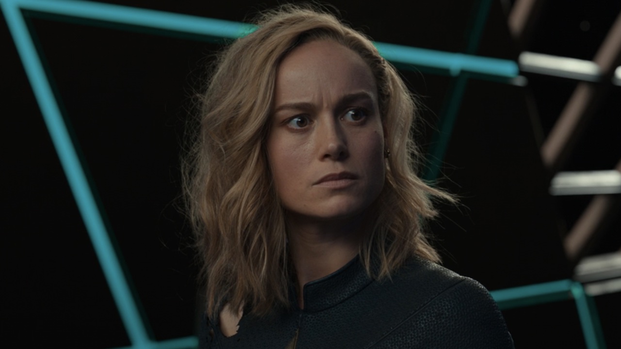 Captain Marvel looking concerned in The Marvels. 