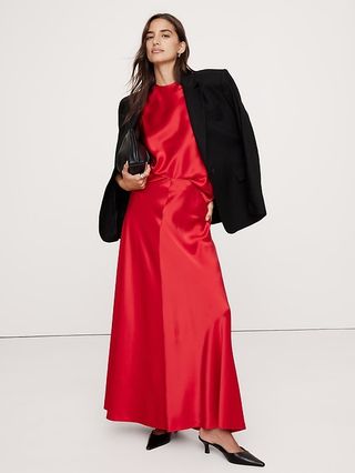 Bias-Cut Silk Midi Skirt