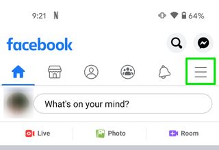 Facebook dark mode on Android: click settings icon