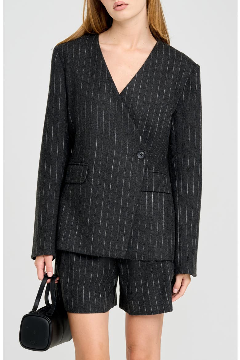 Jennifer Pinstripe Collarless Jacket