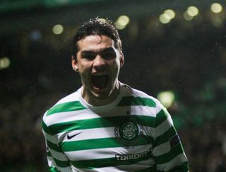 Tony Watt celebrates after scoring for Celtic in their win over Barcelona in the 2012/13 Champions League group stage