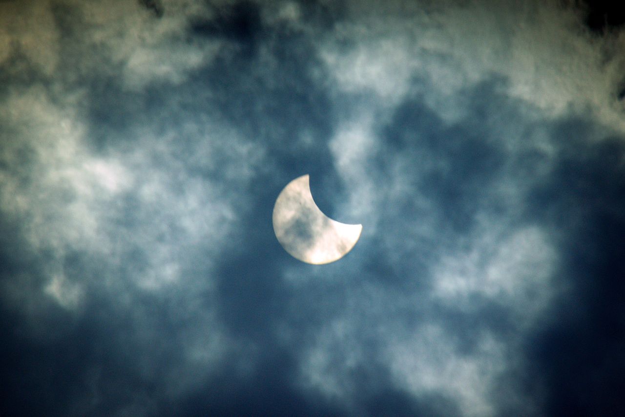 A view of hybrid solar eclipse in Mojokerto, East Java Province, Indonesia on April 20, 2023