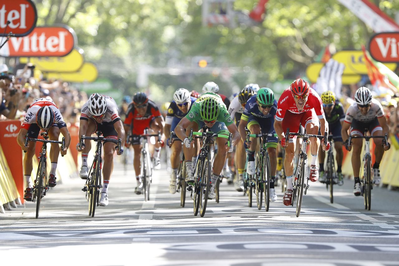 The sprint on stage 16 of the Tour de France in Berne, Switzerland
