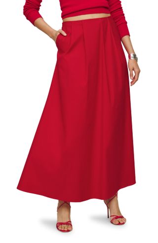 Reformation, Lucy Pleated Stretch Organic Cotton Maxi Skirt