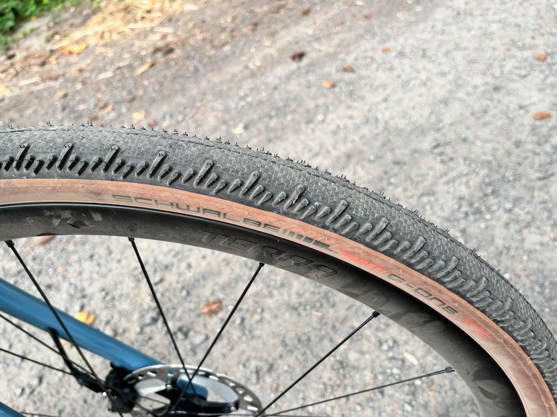 Schwalbe G-One RS gravel tyre mounted on a rim