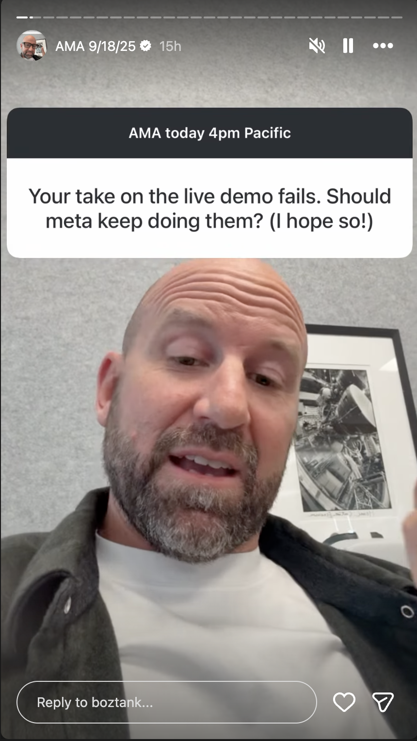 A screenshot of Meta&#039;s AMA on Instagram