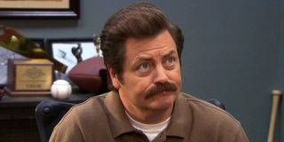 Nick Offerman as a frowning Ron Swanson