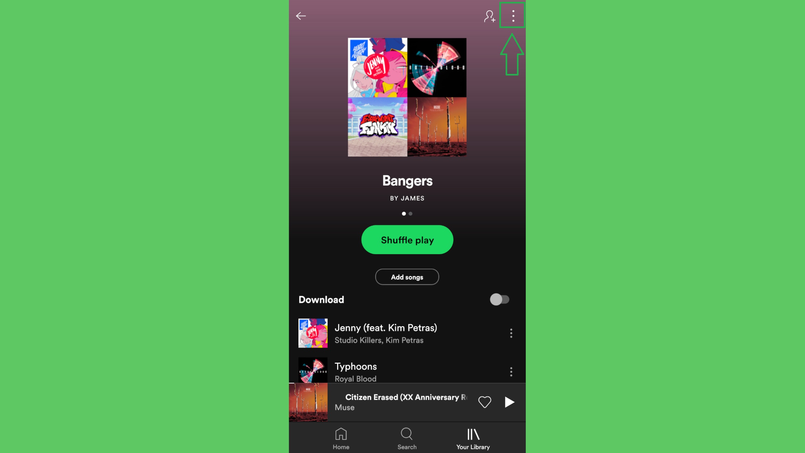 How to download songs in Spotify on Android step 1: Open menu on Playlist