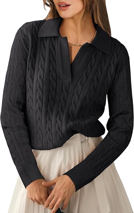 ANRABESS, Cable Knit Sweaters with Collar 