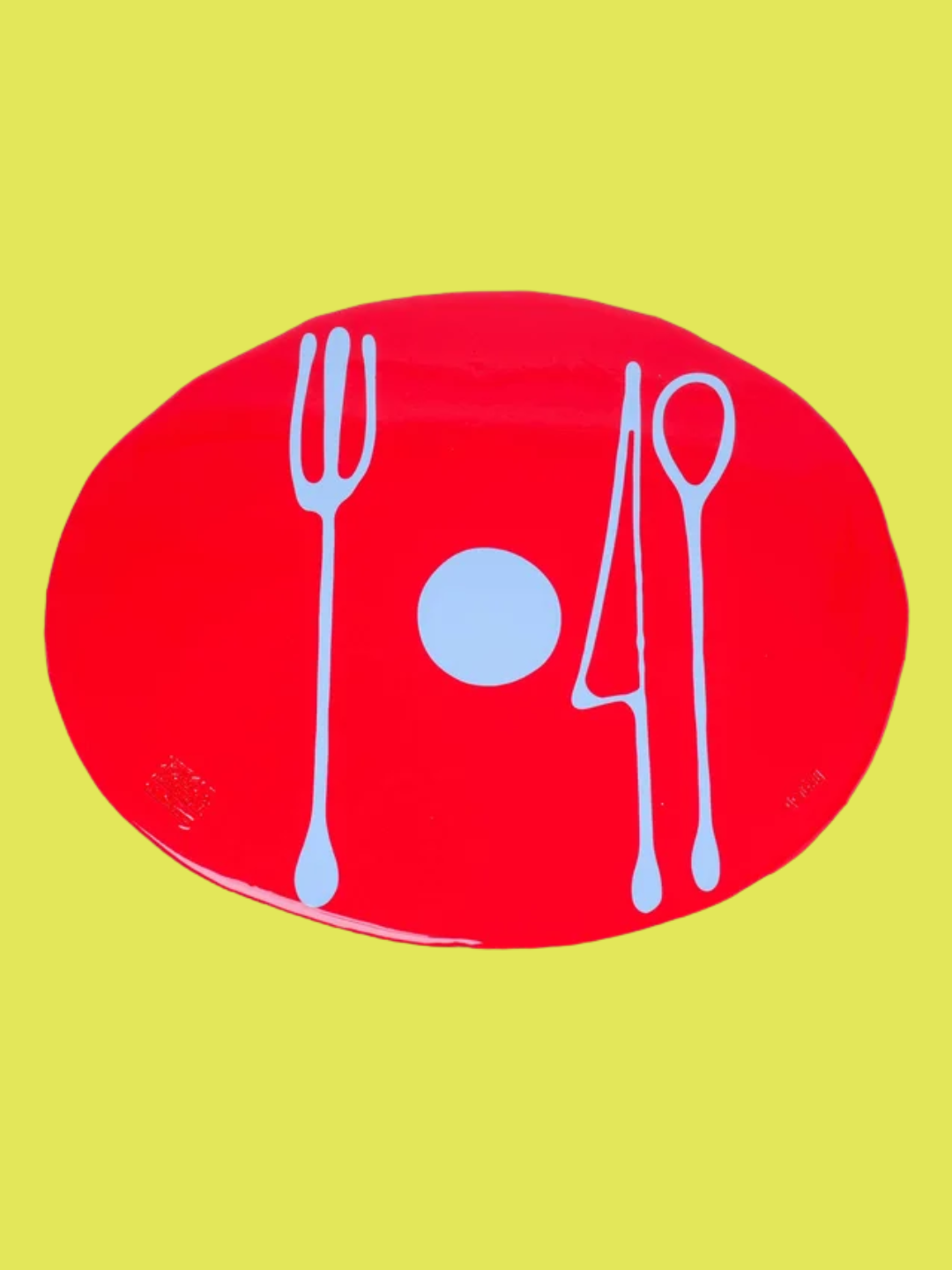A red and lilac resin tablemat from Fish Design by Gaetano Pesce