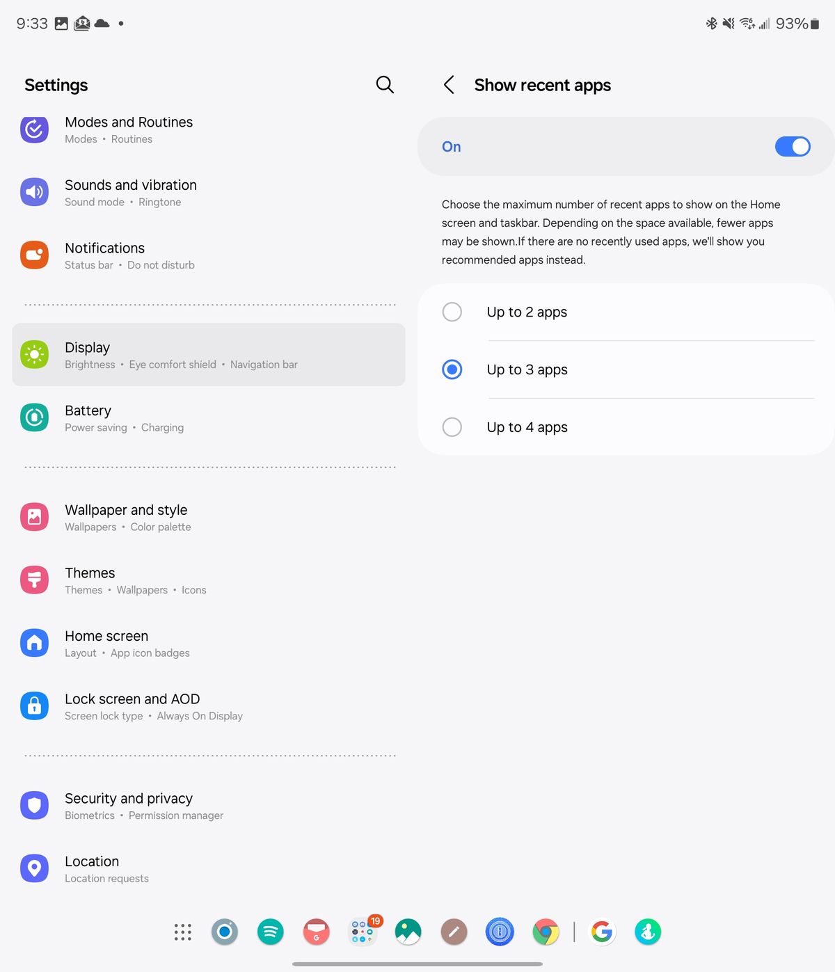 Recent apps in taskbar