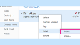 A screenshot showing how to restore Outlook emails on Outlook Web App (OWA)