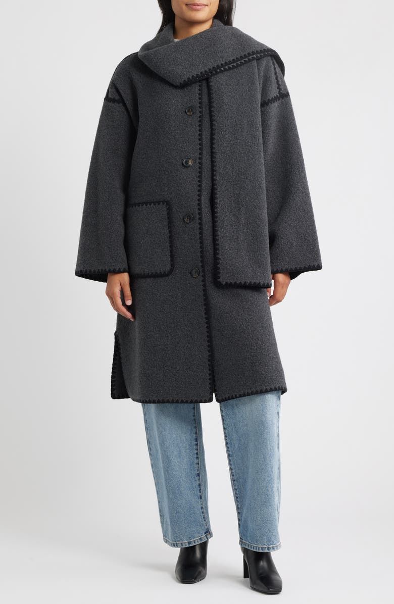Embroidered Trim Long Scarf Coat