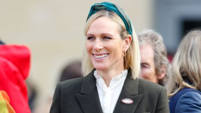 Zara Tindall attends day 2 'Power Paddy Day' of The November Meeting at Cheltenham Racecourse on November 16, 2024