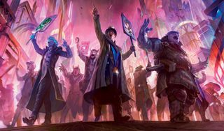 Art of magical creatures protesting from Magic the Gathering