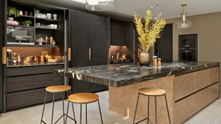 large kitchen island with marble worktop