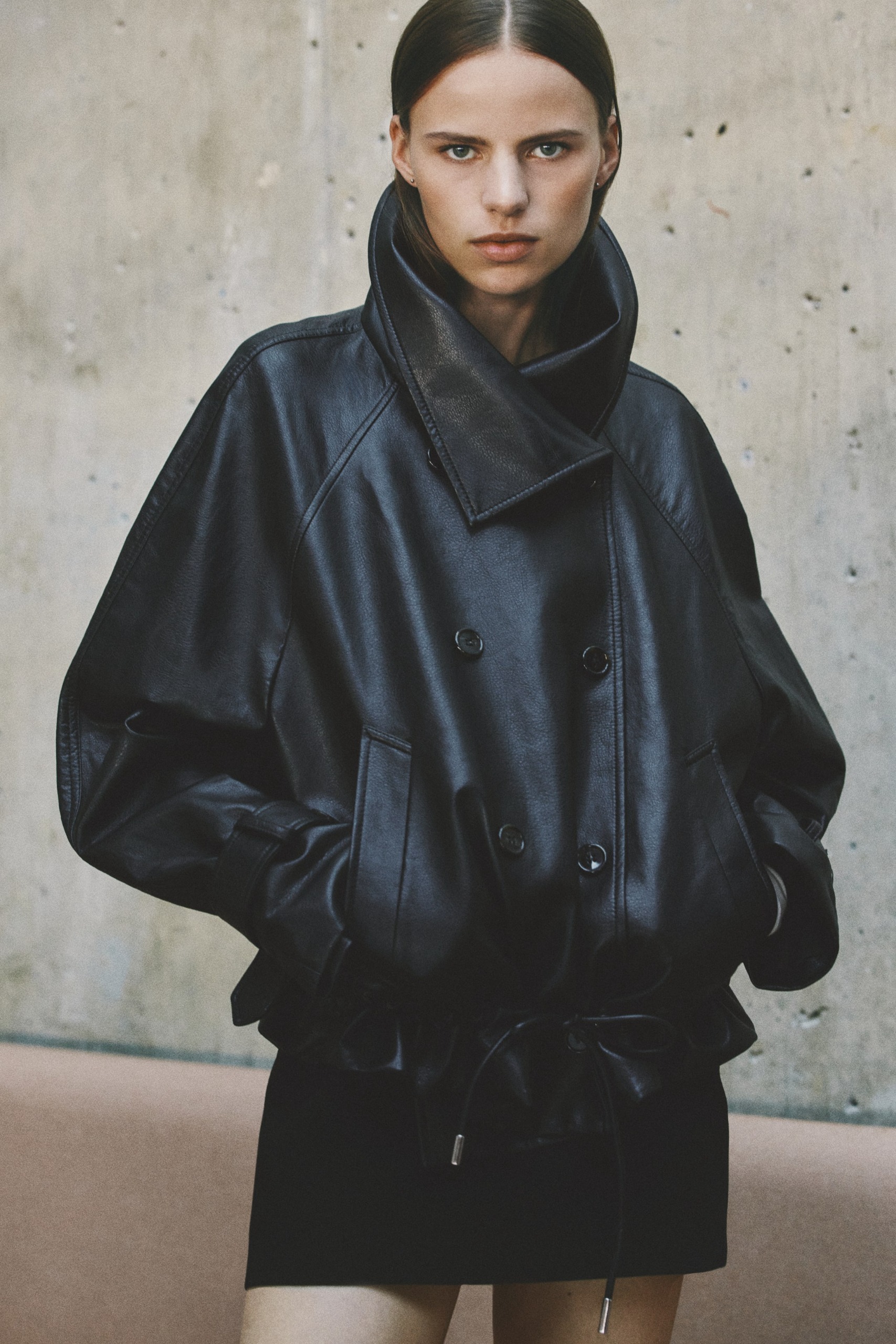 Coated Funnel-Collar Jacket