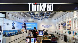 A front view of a Lenovo ThinkPad store in Beijing, China