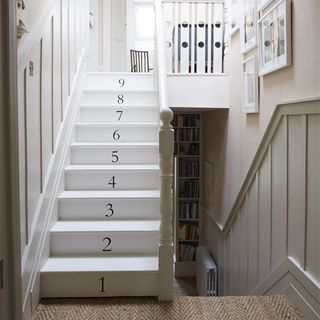hallway with simple fun number print stairs