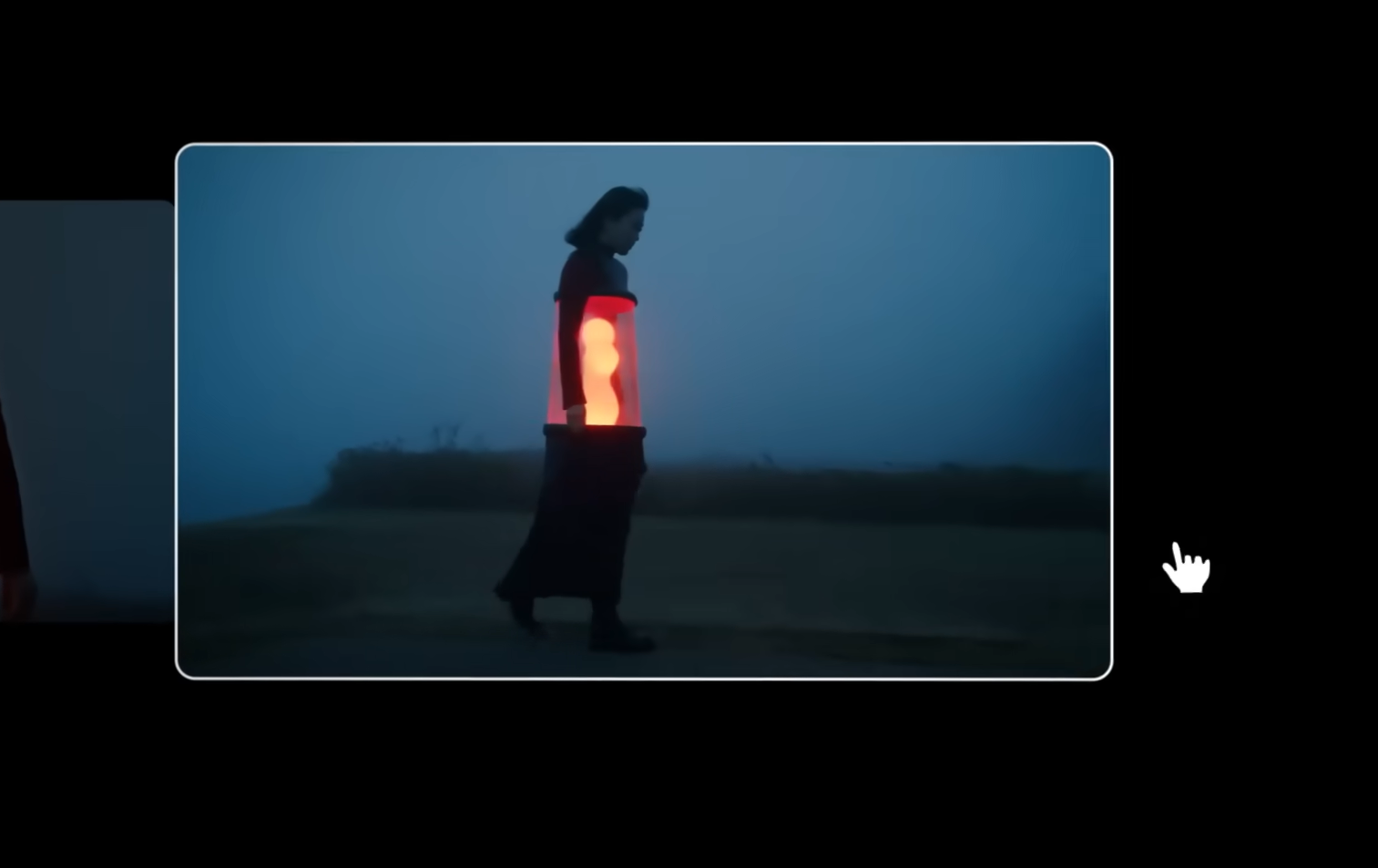 A screenshot from an AI-generated video showing a futuristic character.