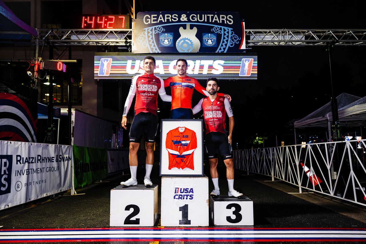 Top 3 men for USA Crits 2026 (l-r): Bryan Gomez second, Leonel Rodriguez first, and Marcos Mendez third