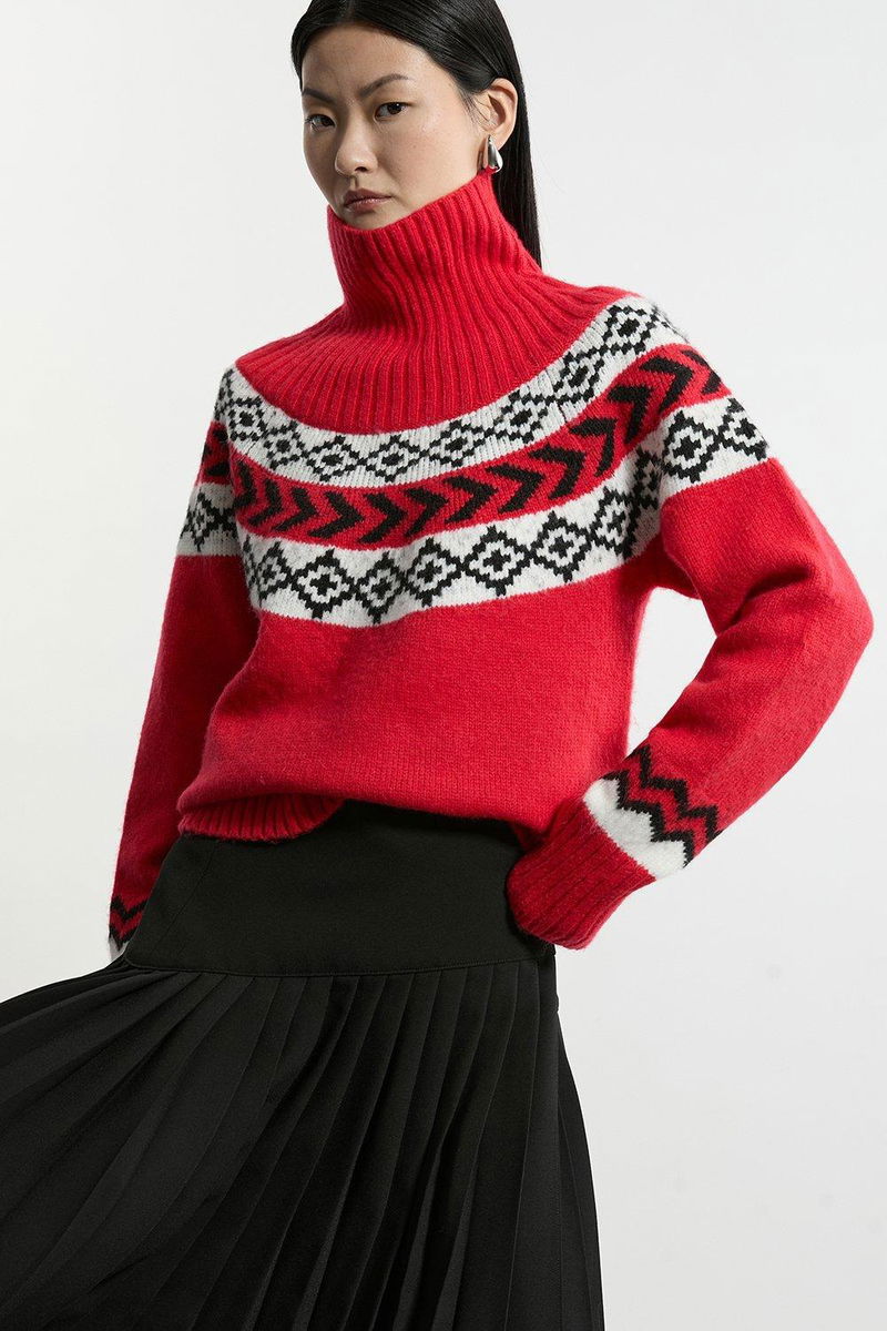 Karen Millen, Fairisle Pattern Crew Neck Knit Jumper