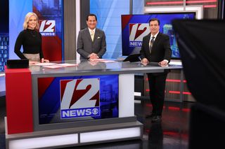 The 12 News team of WPRI includes (l. to r.) anchors Shannon Hegy and Mike Montecalvo, and chief meteorologist Tony Petrarca.