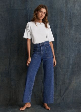 Mid Indigo Crop Wide Jeans