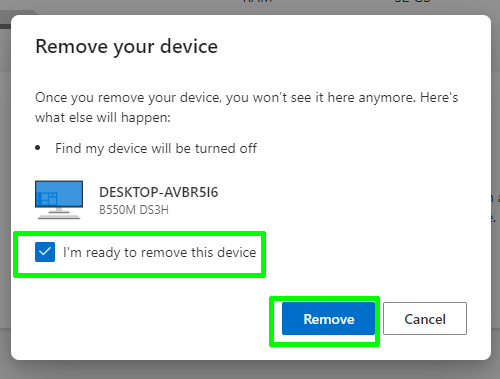 Click Remove this device