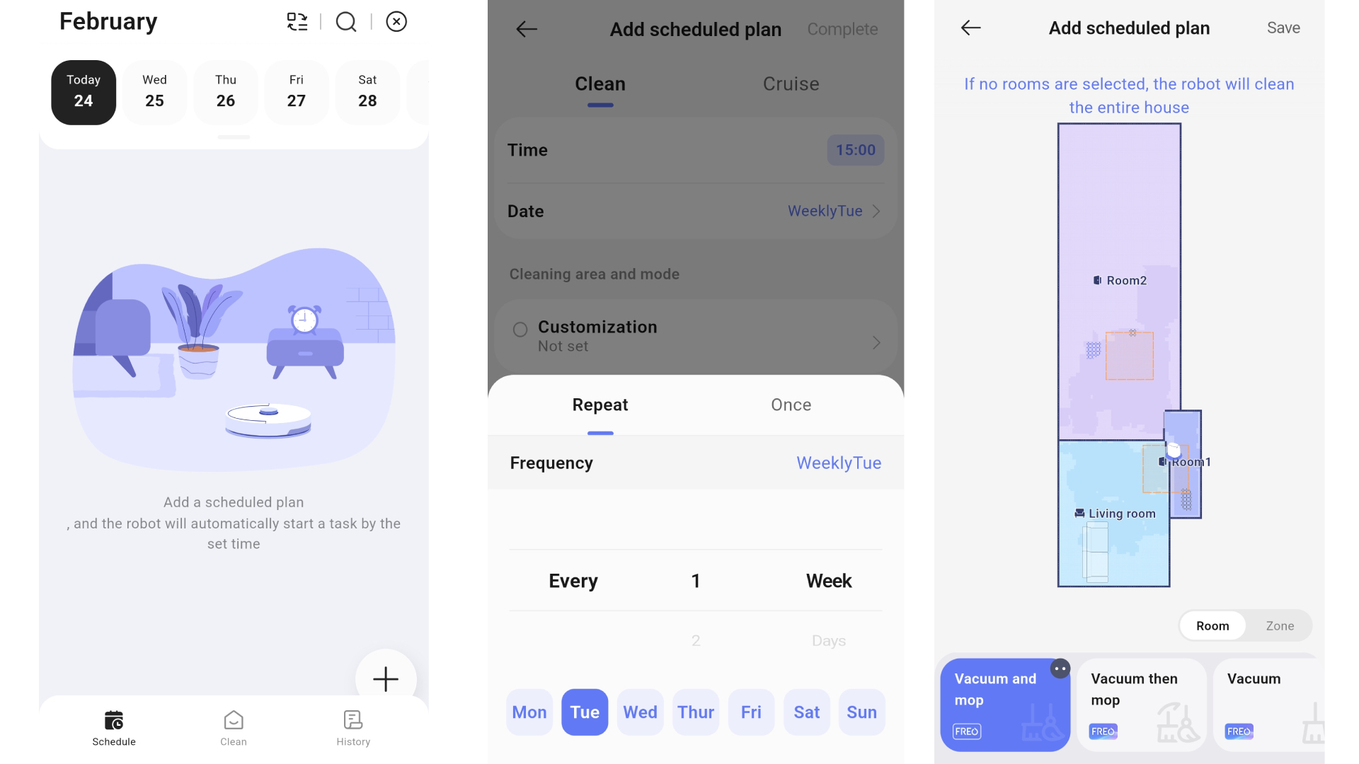 NARWAL FLOW SCHEDULE CLEANING APP SCREENGRABS
