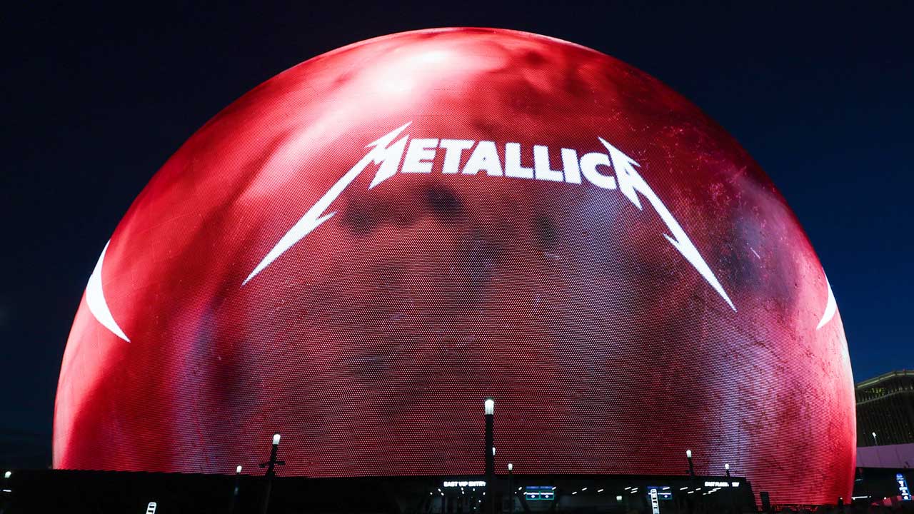 The Metallica logo on the exterior of Sphere, Las Vegas
