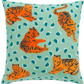 tiger printed design on blue cushion