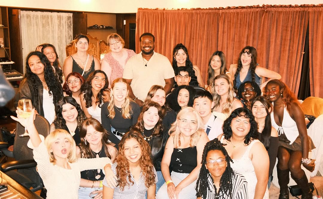 Sabrina Carpenter hosted a pre-release listening party for 'Man's Best Friend' in a tweed mini dress
