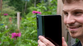 Taking a picture with the Samsung Galaxy Z Fold 4