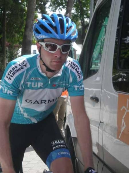 Thomas Peterson (Garmin-Cervelo) in the turquoise jersey before stage 6.