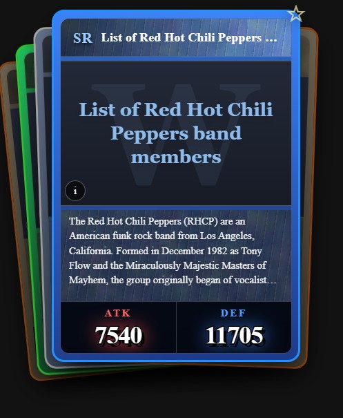 Playing card from Wikigacha derived from the Wikipedia article for List of Red Hot Chili Peppers band members