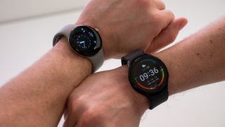 Samsung Galaxy Watch 5 vs Google Pixel Watch worn on wrists