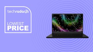 RAzer Blade 15 2023 on purple background with lowest price text overlay