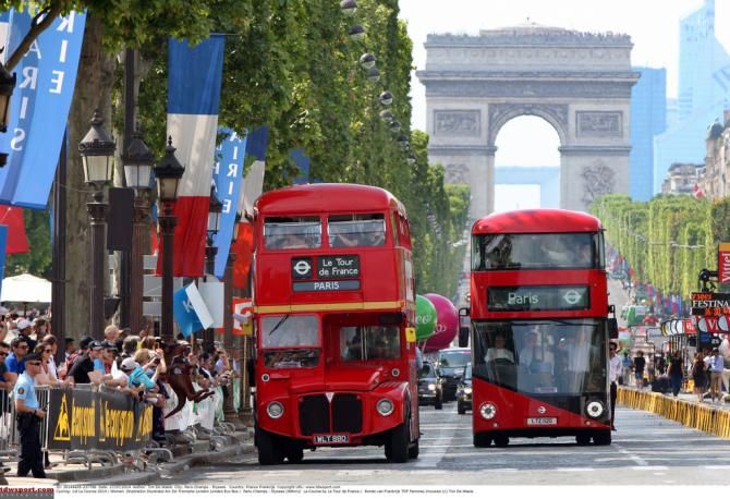 London buses in Paris? of course, it's La Course!