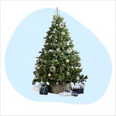 The best artificial Christmas tree as reviewed by Ideal Home on a blue background