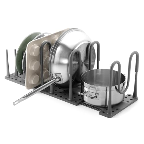 Peggy Kitchen Drawer Cupboard Organizer Tray - Adjustable Storage System for Food Containers, Cookware, Serveware, Utensils and More, Large, Grey