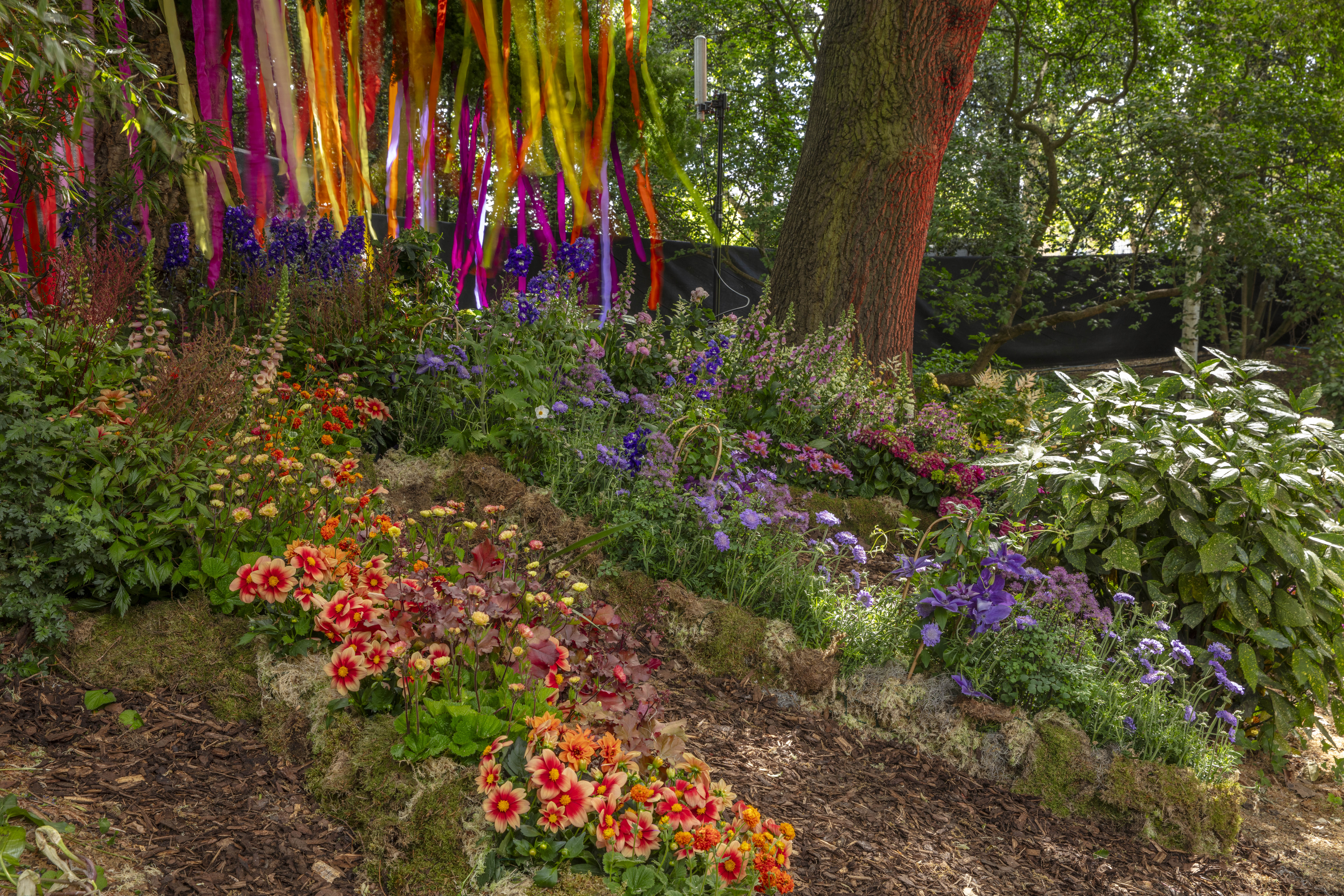 A brightly coloured border and garden at RHS Chelsea