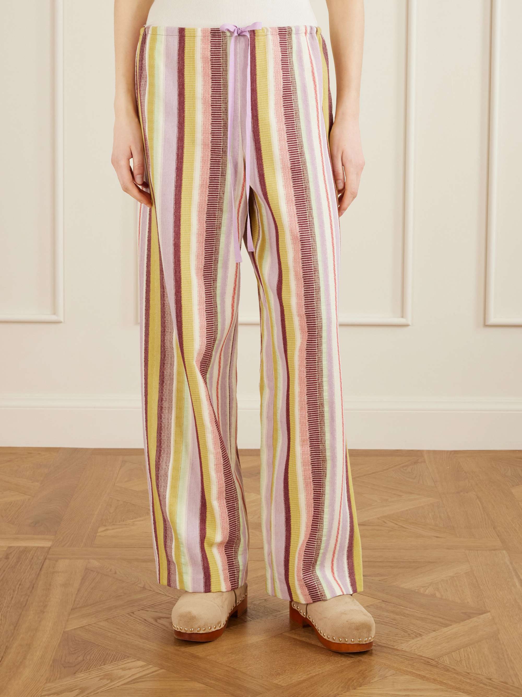 Mesa Striped Cotton-Blend Straight-Leg Drawstring Pants