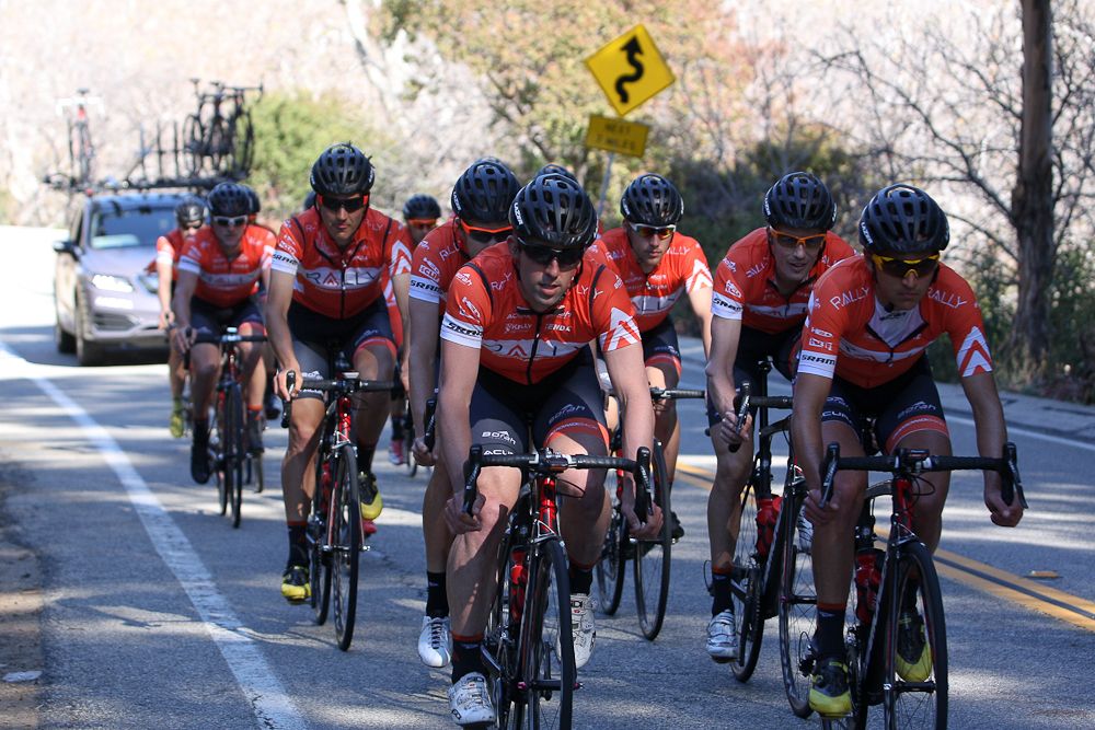 Eric Young and Emerson Oronte lead the Rally paceline down Mulholland Drive.