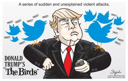 Political cartoon U.S Donald Trump Twitter tweets
