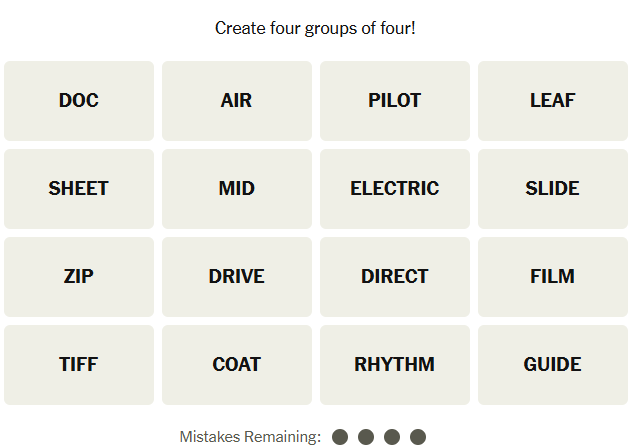 The New York Times Connections puzzle on November 4, 2025